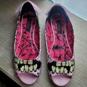 Iron Fist Pink Zombie open toed flats with tulle bow